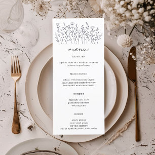 Menu Flores Selvagens Linha Arte Chic Moderna Elegante