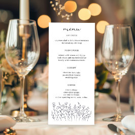 Menu Flores Selvagens Linha Arte Chic Moderna Elegante 