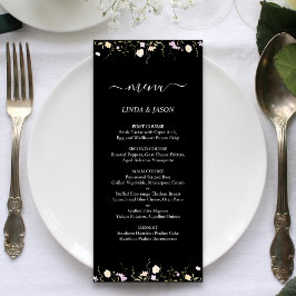Menu Flores Silvestres Elegantes Preto e Branco Casamen