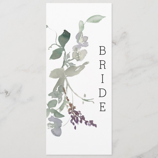 Menu Flores Silvestres em Aquarela Lavanda Sinal de Cad (Frente)