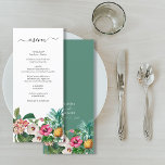 Menu Flores Tropicais De Cores Aquáticas E Casamento Ve<br><div class="desc">Um belo design de casamento de flores aquáticas tropicais e verde. Um design único que usa botânicos com coloração aquosa, como Hibiscus, Plumeria e Abacaxi. Um design floral moderno, branco e tropical, com um traço de verde. Um design de cardápio com elementos modernos. Os convites de casamento e outros artigos...</div>