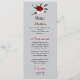 Menu flores vermelhas e brancas folhas prateadas casame
