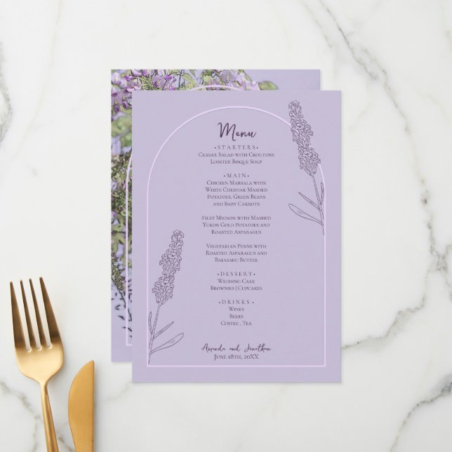 Menu Florescimento de Lavanda Simples e Elegante para C (Frente/Verso In Situ)