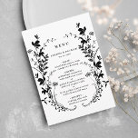 Menu Floresta Silhouette Wreath Casamento Preto e Branc<br><div class="desc">Este elegante cardápio de casamento apresenta flores silvestres como uma coroa e iniciais no verso. Para uma personalização mais avançada deste design,  clique no BOTÃO FERRAMENTA DESIGN AZUL acima! Itens correspondentes também estão disponíveis.</div>