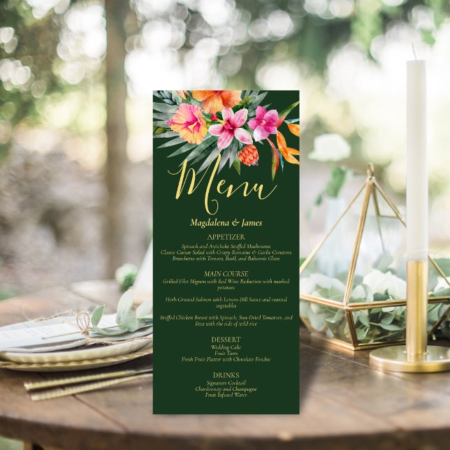 Menu Florestas tropicais cor-de-rosa e laranja em verde (Criador carregado)