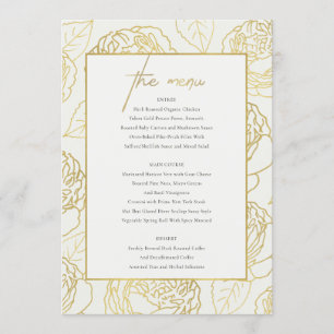 MENU FLORORAL DE ROSA ELEGANTE BRANCO DOURADO FAUX