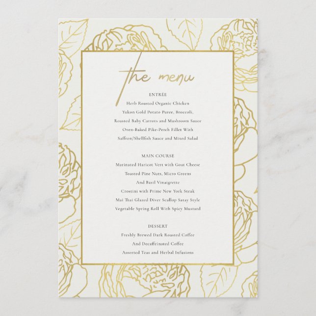 MENU FLORORAL DE ROSA ELEGANTE BRANCO DOURADO FAUX (Frente)