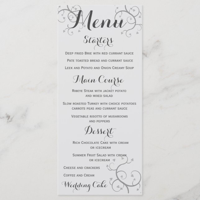 Menu Flourish Elegante Com Casamento De Corações (Frente)