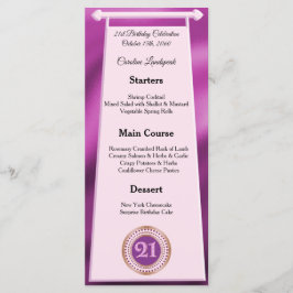 Menu Folha de aniversário de 21 anos rosa rosa feliz