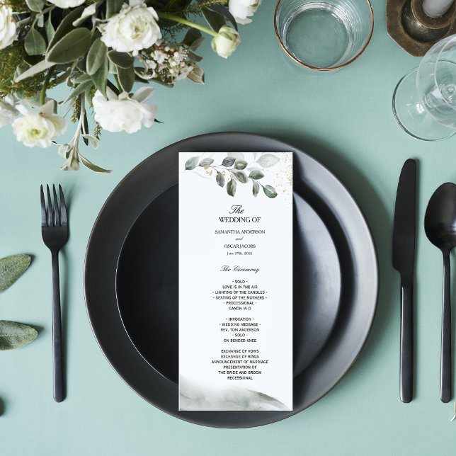 Menu Folha de Aquarela Gentle Greenery | Pó Dourado (Criador carregado)