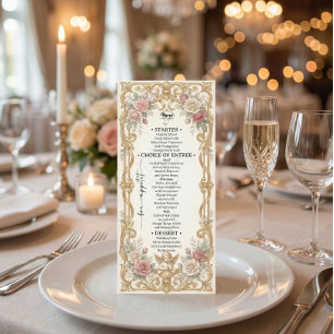 Menu Folha Dourada Falsa com Florais Barrocos e Volutas