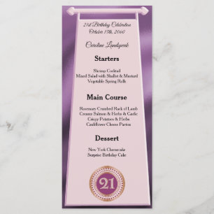 Menu Folha Glitter Dourada aniversário de 21 anos Rosa