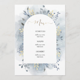 Menu folhagem azul aquarela