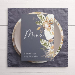 Menu Folhagem elegante botânica e moderna da boêmia azu