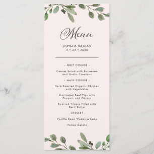 Menu Folhagem Minimalista Casamento Cor-de-Rosa Esbra