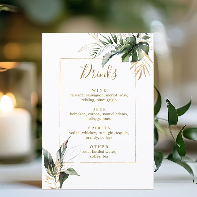 Menu Folhagem Tropical Dourada e Bares de Casamento Ver (Criador carregado)
