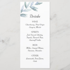 Menu Folhas de aquarela clássicas. Bar de casamento sim