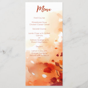 Menu Folhas de Aquarela de Outono Elegantes em Laranja