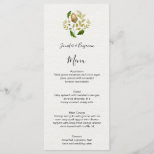 Menu Folhas de Carvalho de Aquarela Rústica e Acordes