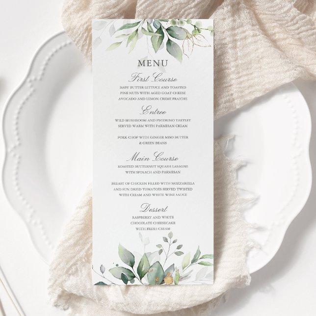 Menu Folhas de Eucalipto Verde Elegante Casamento Doura (Criador carregado)