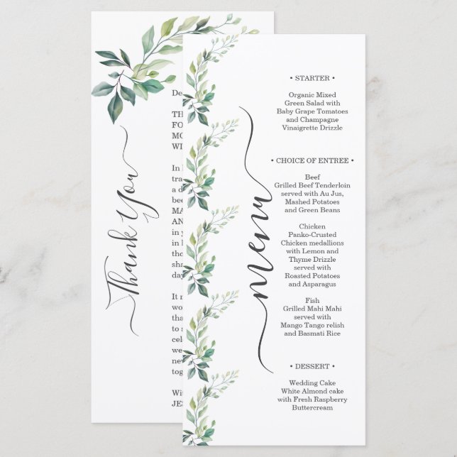 Menu Folhas de Eucalipto Verde Moderno Aquarela (Frente/Verso)