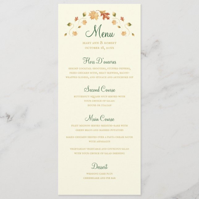 Menu Folhas de outono Elegantes (Frente)