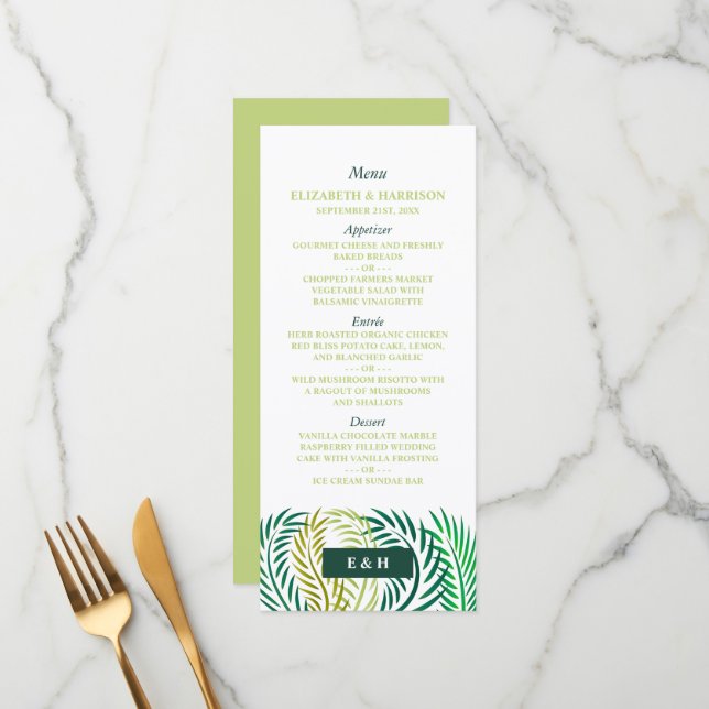 Menu Folhas de Palma Tropicais, Casamento de Praia (Frente/Verso In Situ)