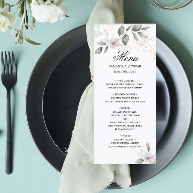 Menu Folhas e Flores em Aquarela Gentle Greenery | Dour (Criador carregado)