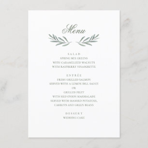 Menu Folhas simples de azeitona. Casamento italiano. Bo