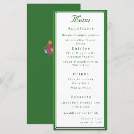 Menu Forest Green Two Hearts Catholic Wedding