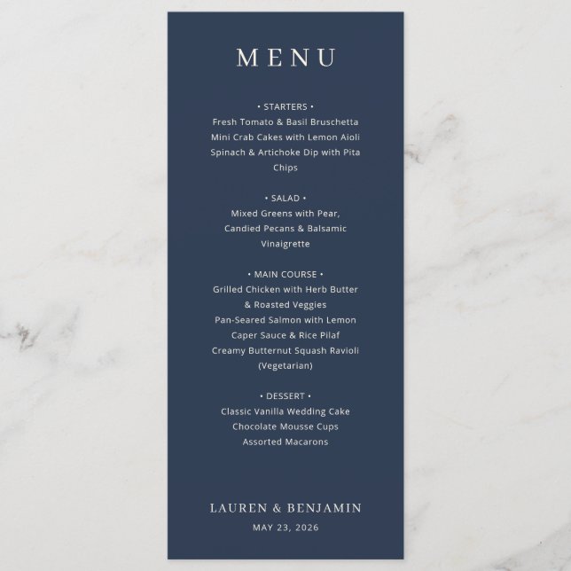 Menu Formal Azul Marinho Elegante (Frente)