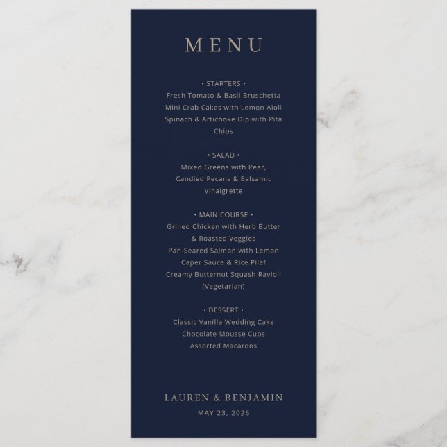 Menu Formal Azul Marinho Elegante (Frente)