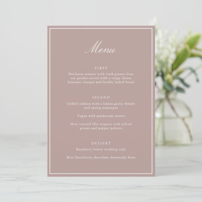 Menu Formal Classic Border Mauve Script Elegant Wedding (Em pé/Frente)