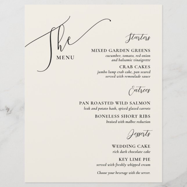 Menu Formal de Casamento Elegante Bone Preto (Frente)