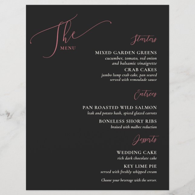 Menu Formal de Casamento Magenta Preta (Frente)