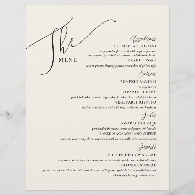 Menu Formal de Casamento - Osso Negro Elegante (Frente)