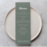 Menu Formal de Casamento Verde Elegante Minimalist<br><div class="desc">Este cartão de casamento verde e elegante minimalista é perfeito para um casamento rústico. O design apresenta uma bela fonte em um fundo verde para embelezar seu evento.</div>