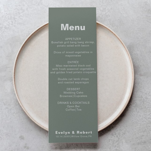 Menu Formal de Casamento Verde Elegante Minimalist (Criador carregado)