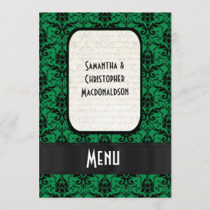 Menu formal do casamento de damascos pretos e verd