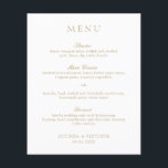Menu Formal Dourado Elegante Clássico<br><div class="desc">Menu de casamento "faux gold" elegante,  com um design simples e mínimo com o título de uma fonte serif tradicional e os cabeçalhos do curso em um roteiro elegante de caligrafia. Um estilo clássico que é perfeito para um casamento formal.</div>