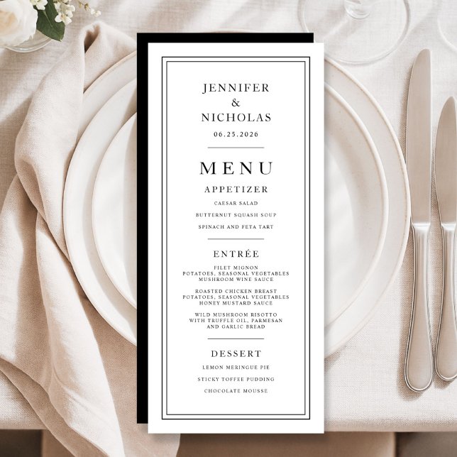 Menu Formal Minimal Black And White Wedding (Formal Minimal Black And White Wedding Menu)