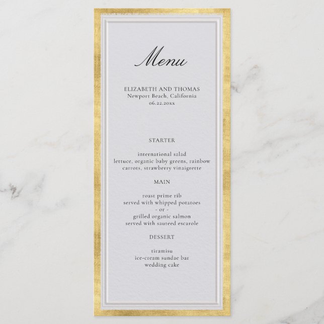 Menu Formal Modern Classic Elevated Gold Ivory Wedding (Frente)