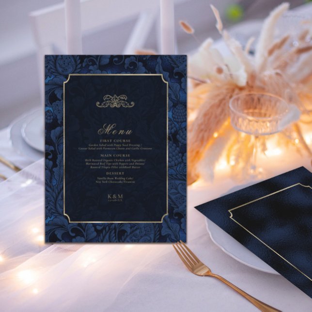 Menu Formal Paisley Wedding Marinho Blue ID767 (Criador carregado)