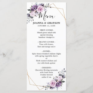 Menu Formas de Casamento Geométrico de Bloomias Roxo Du
