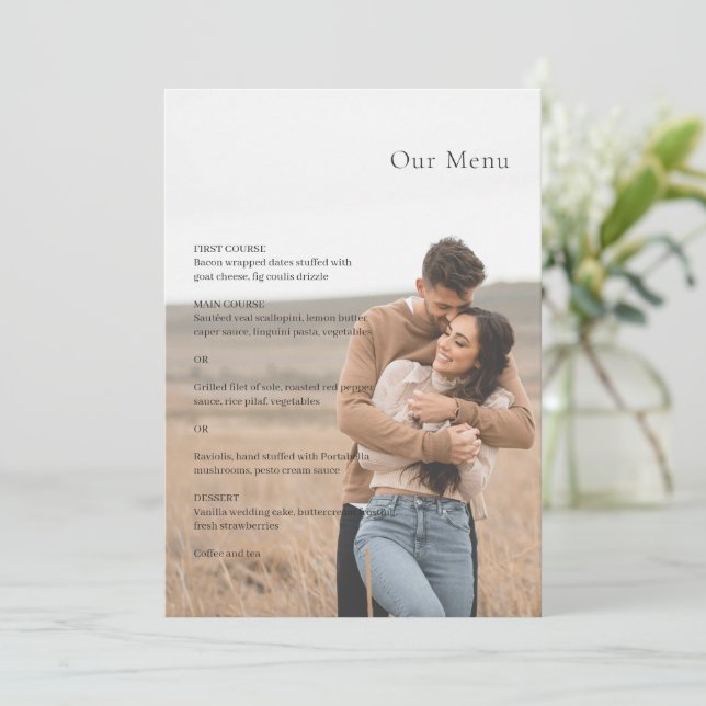 Menu Foto de casamento moderno preto e branco elegante (Em pé/Frente)