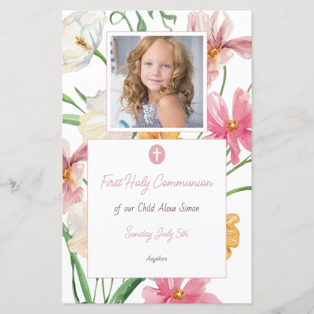 Menu Foto Floral First Santa Communion (Frente)