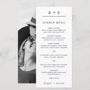 Menu Foto Preto e Branco Minimalista Monograma Casament