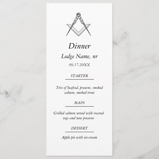 Menu Freemason Masonic Masonry Janta Comida (Frente)