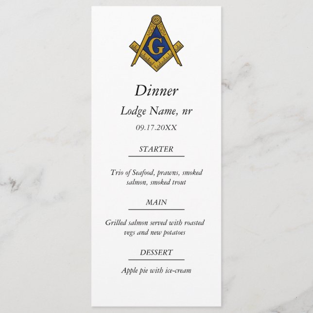 Menu Freemason Masonic Masonry Janta Comida (Frente)