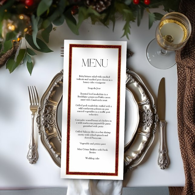 Menu Fronteira de Damasco Vermelho de Natal Elegante (Criador carregado)